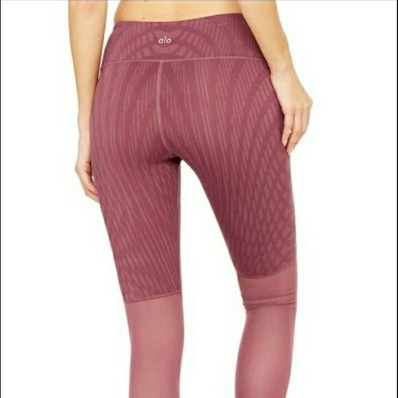 NWT Alo Yoga Motion Legging Pants Womens Small GRENACHE Arches Mesh Retail $110 - Picture 1 of 3
